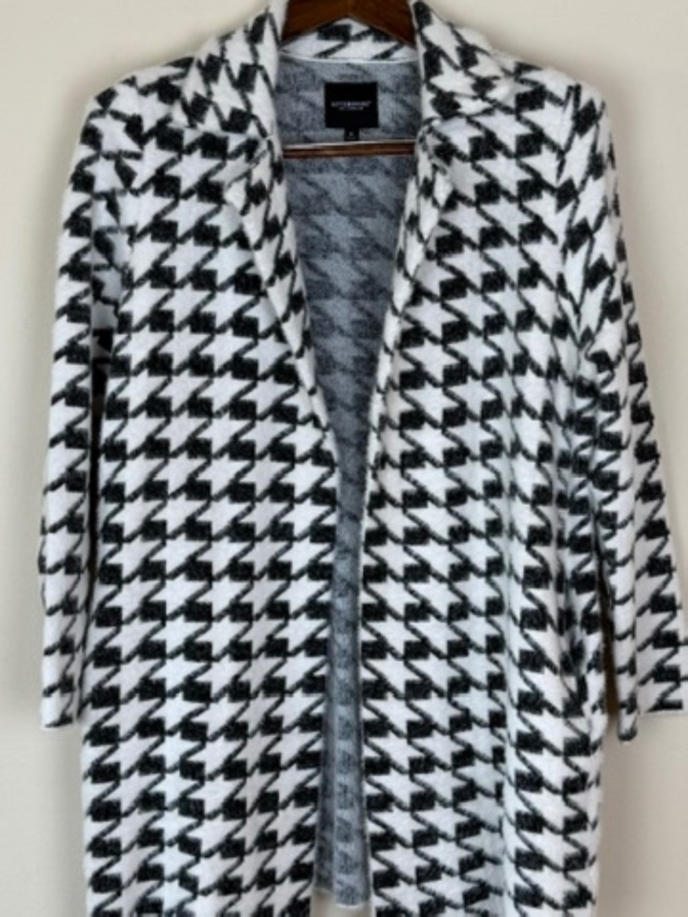 Liverpool Los Ángeles Houndstooth Open Front Cardigan Jacket Black White Medium